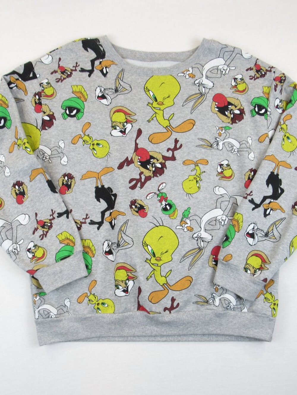 Looney Tunes All Over Print Crewneck Sweatshirt Gray Juniors Size XXL (19)